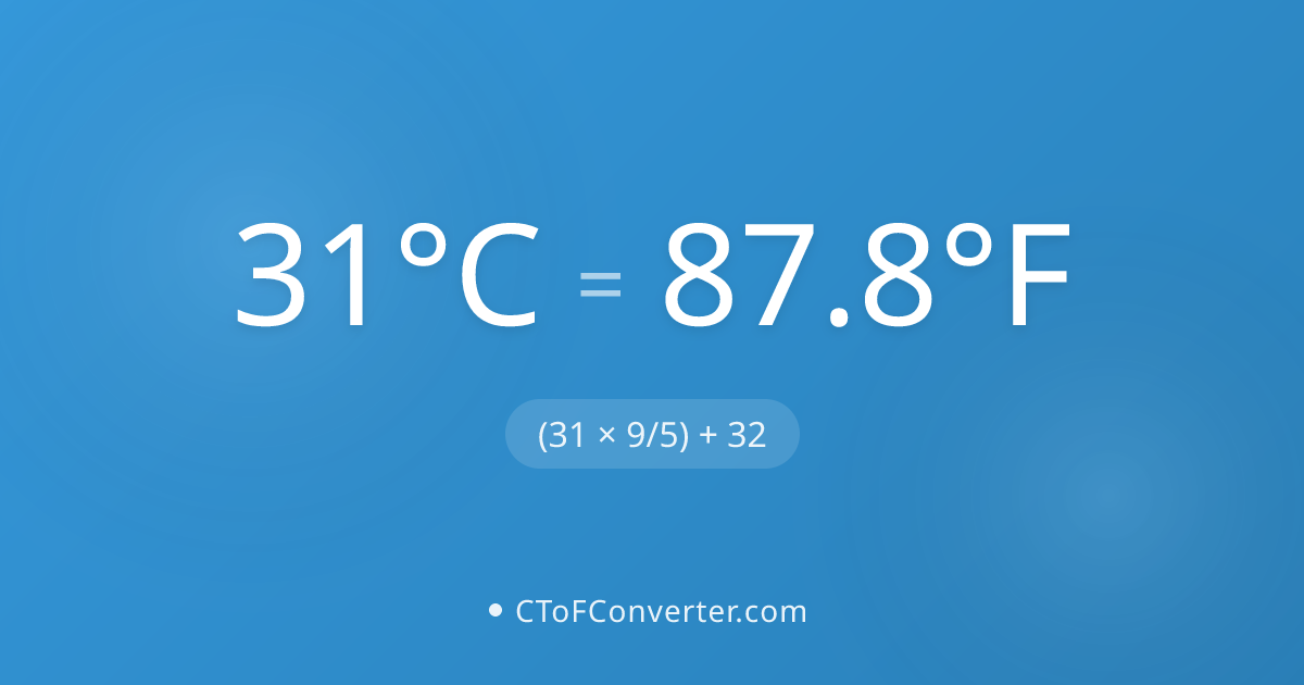 Convert 31 Degrees Celsius to Fahrenheit (87.8°F)